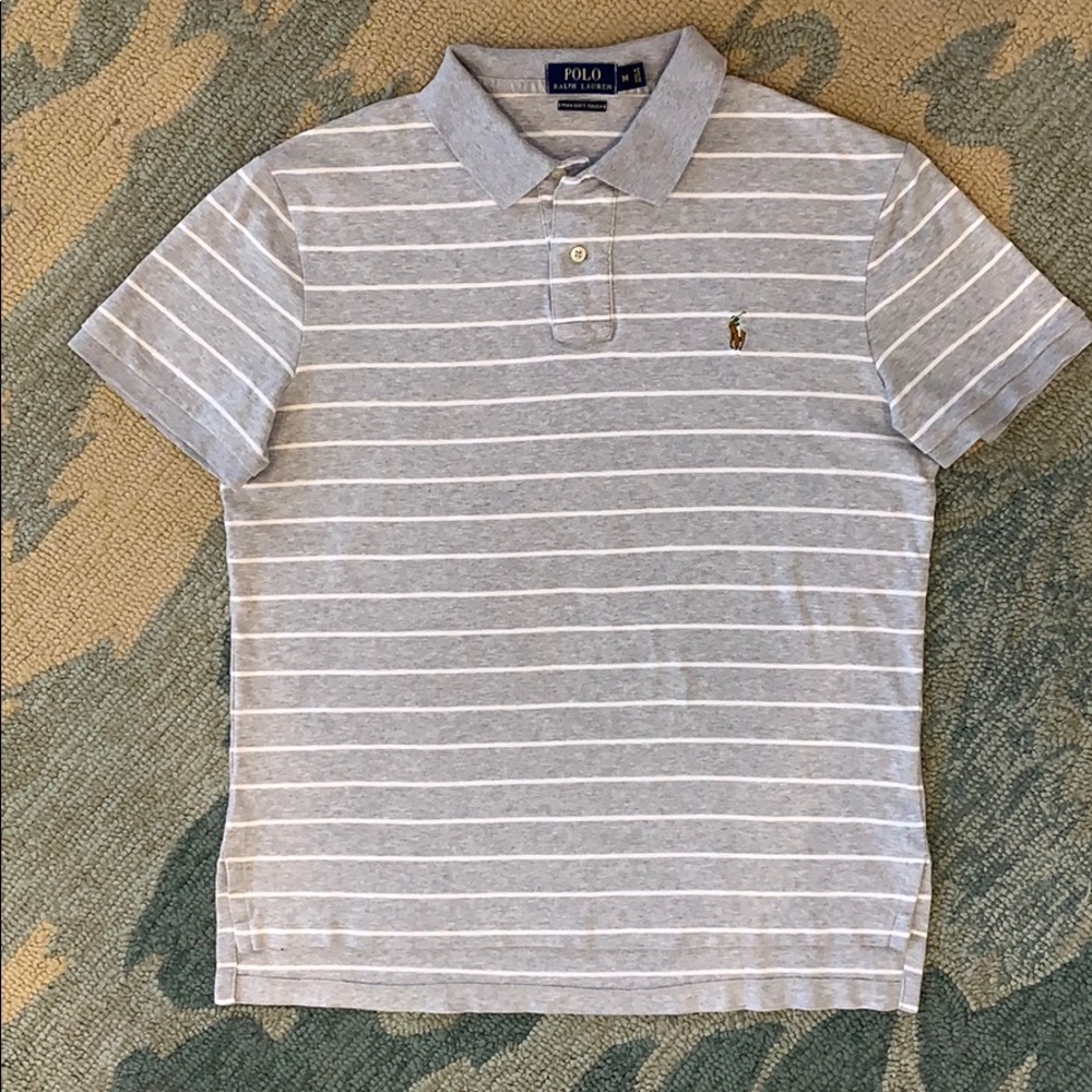 Polo pull over gray and white stripe soft touch